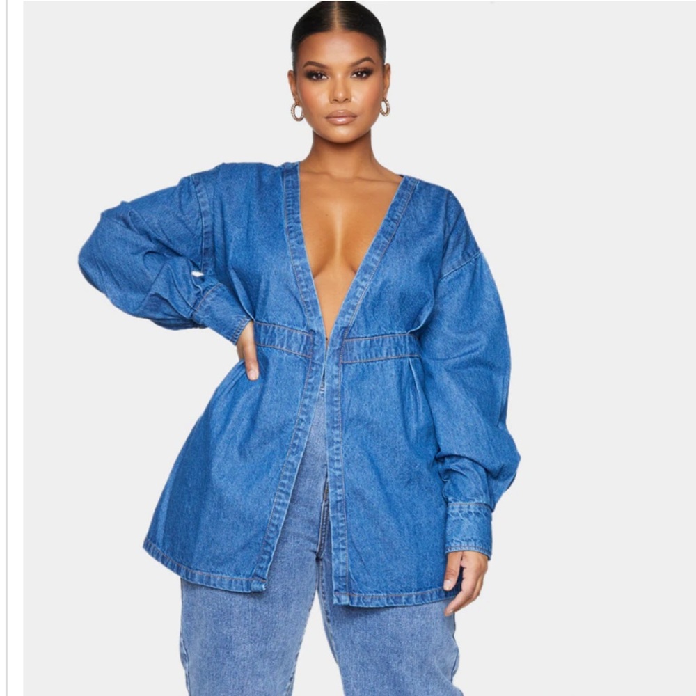 PUFF SLEEVE PLAUH DENIM TOP